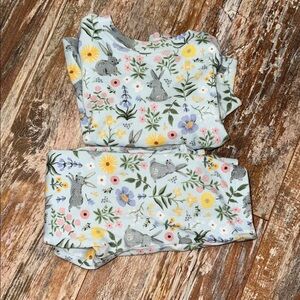 Pottery Barn Kids Light Blue Floral Bunny Pajama Set